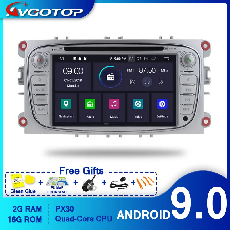 AVGOTOP 2 + 16 ГБ/4 64 ГБ Android 9 Bluetooth GPS Автомобильный плеер мультимедиа для FORD Mondeo/Focus/S