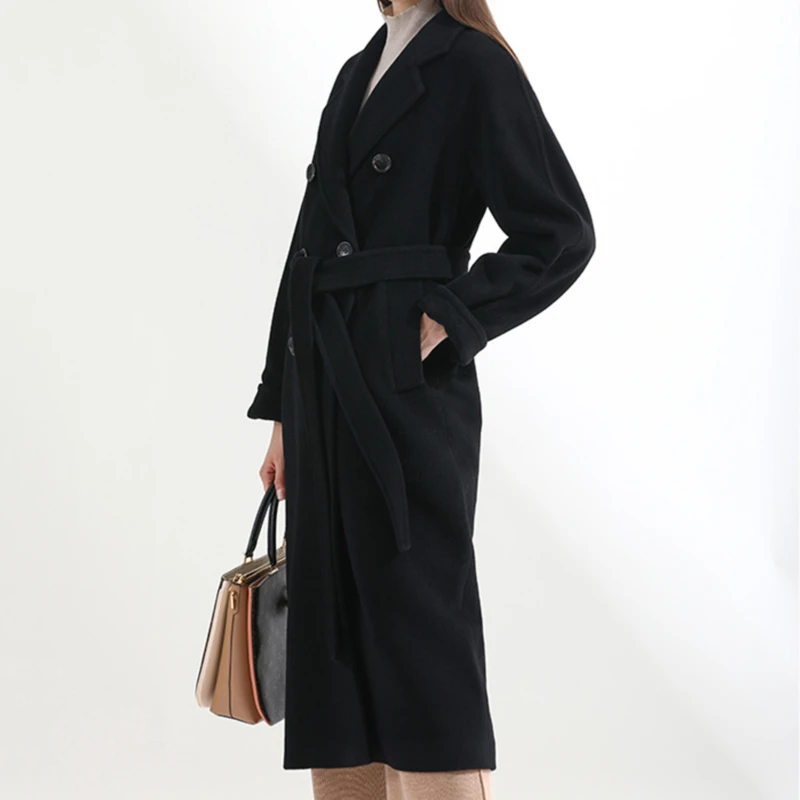 

Winter Beige Elegant Coat Women Korean Fashion Black Long Coats Basic Simple Cotton Overcoat Warm Oversize Outwear