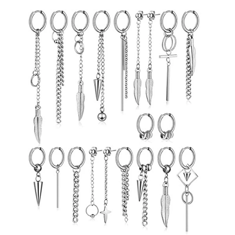 

20 Pieces Cool Stainless Steel Huggie Hinged Hoop Earrings Kpop Hoop Dangle Earrings for Women Men Fashion Jewelry