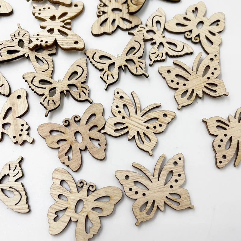 

50 шт., деревянные пуговицы-бабочки, 33 мм