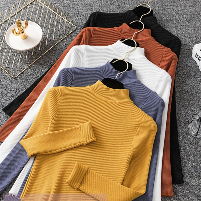 

Trendy New Pop Autumn Winter Women's Sweaters Turtleneck Knitting Bottoming Warm Tops Korean Style Solid Minimalist SW021