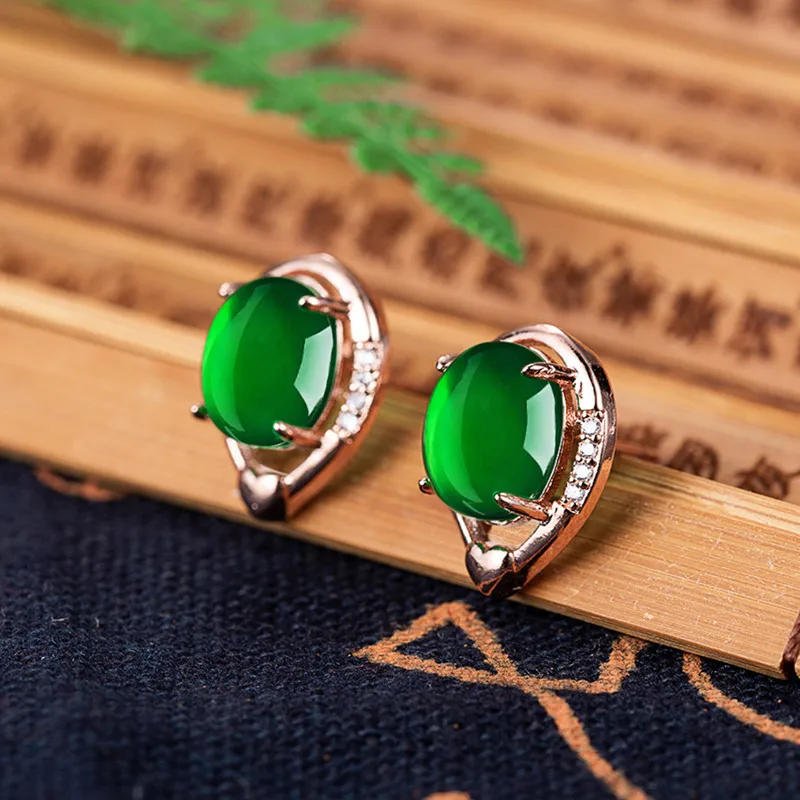 

Vintage 14K Rose Gold Color Emerald Jewellry Stud Earring for Female Aros Mujer Oreja Gemstone Round Emerald Bizuteria Orecchini