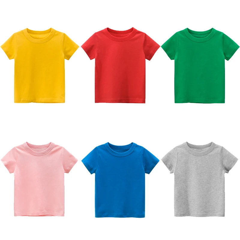 

Summer children's short sleeve cotton T-shirt customized solid color patternless children's clothes for boys and girls