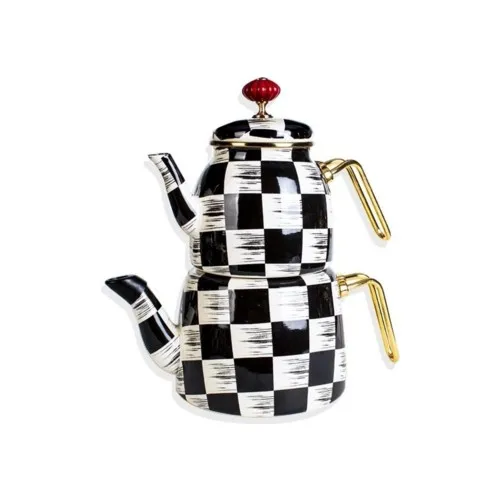 

Symbol Mackenzie Checkered Pattern Enamel Teapot Set Cream Black
