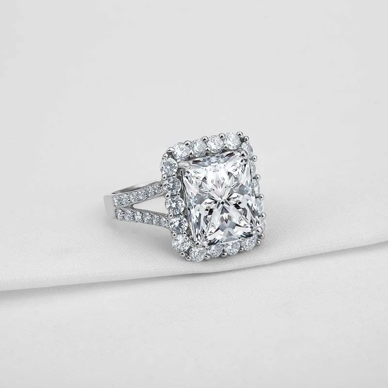 

LESF 925 Sterling Silver Women's Ring 5 Carat Radiant Cut Sona Simulated Diamond Wedding Fashion Engagement Jewelry