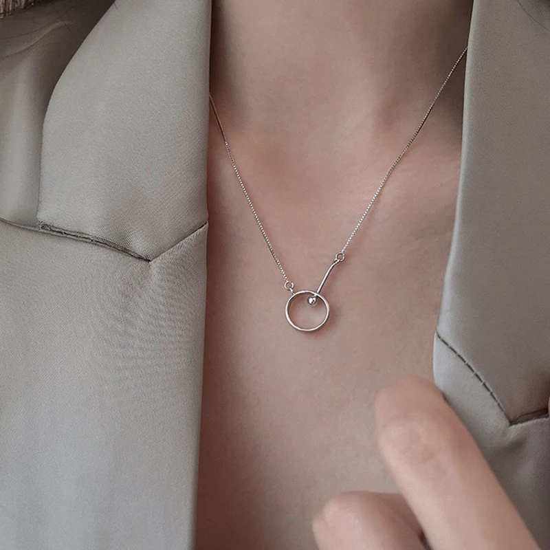 

Viwisfy Ins Fashion Cool Style Circle Pendant Necklaces Jewelry 925 Sterling Silver Necklace For Women VW21186