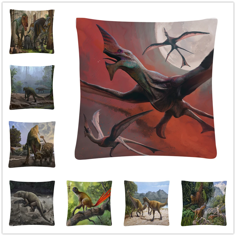 

Мягкая короткая плюшевая наволочка с рисунком динозавра, 45 х45 см