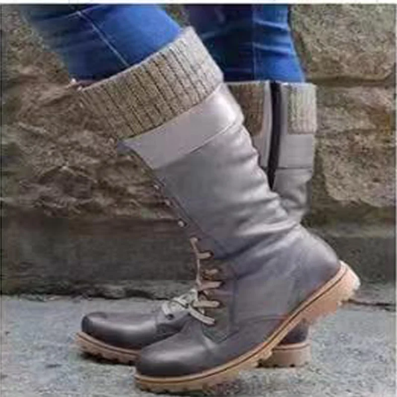 Женские сапоги до середины икры 2021 зимние теплые в стиле панк с боковой молнией