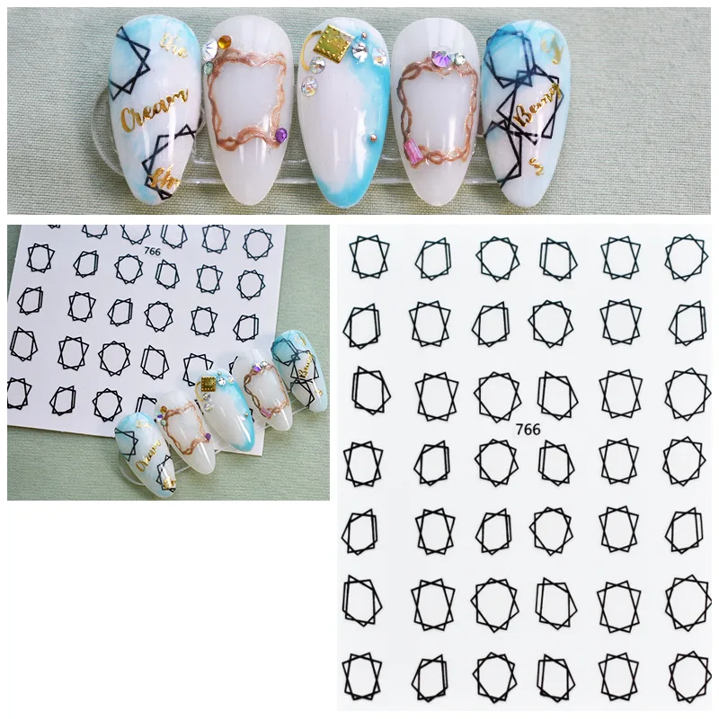 

Nail enhancement sticker new diamond simple hollow box diamond lattice 3D bronzing strap adhesive Nail Sticker nail stickers
