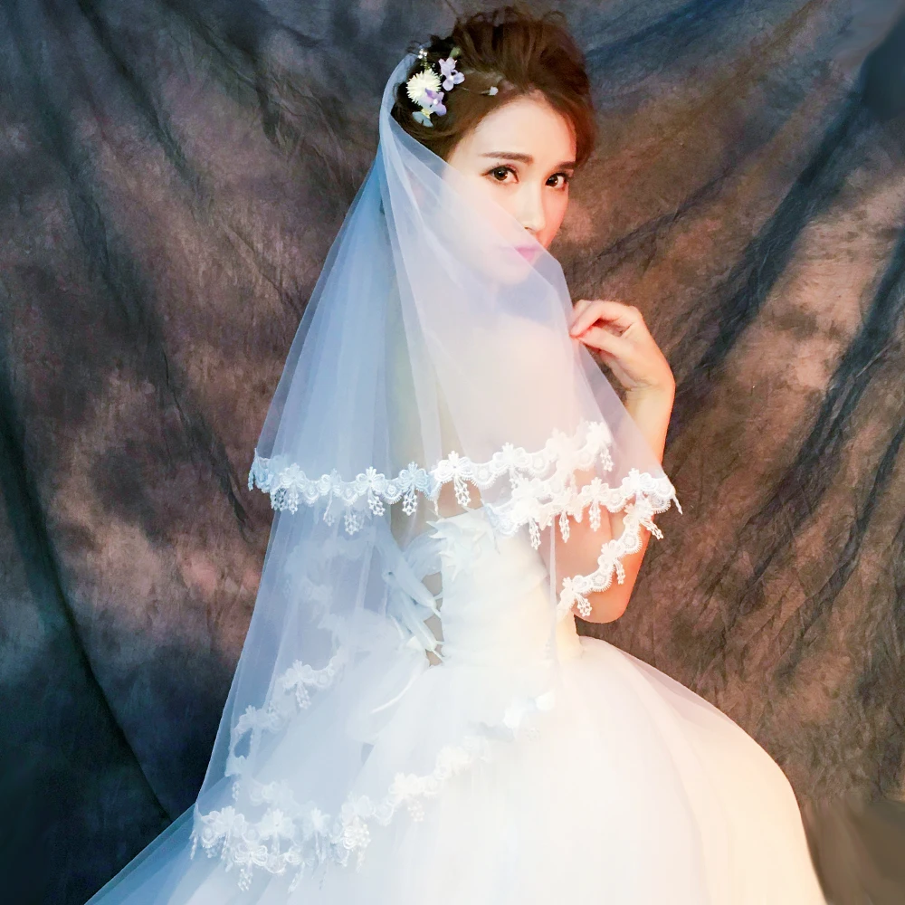 Женская Однослойная Фата с кружевными краями и бабочкой 150 см|Свадебные вуали| |