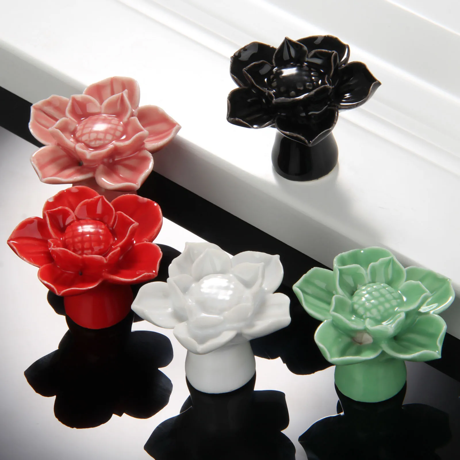 1 комплект цветок лотоса Керамика ручки мебели и шкафа дверная ящик Кухня шкаф
