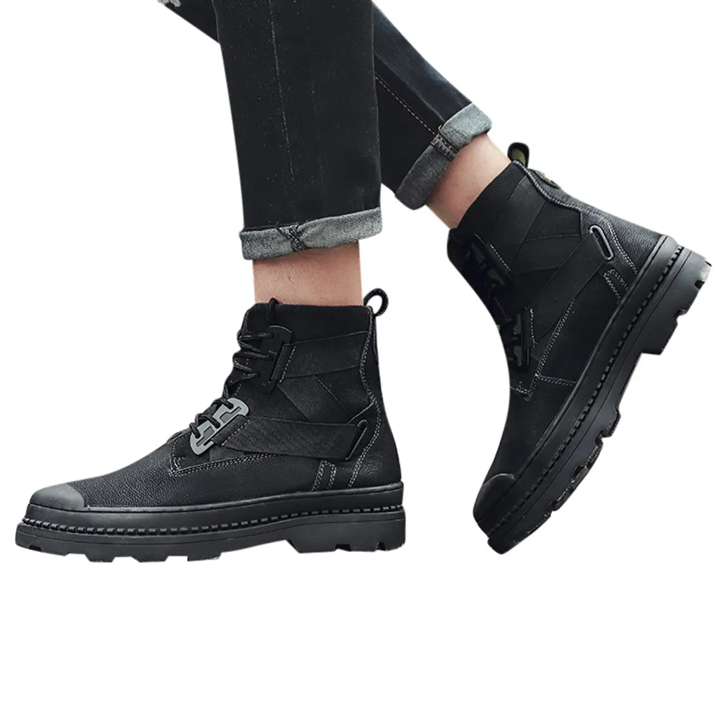 Мужские кожаные ботинки на ремешках в британском стиле Нескользящие