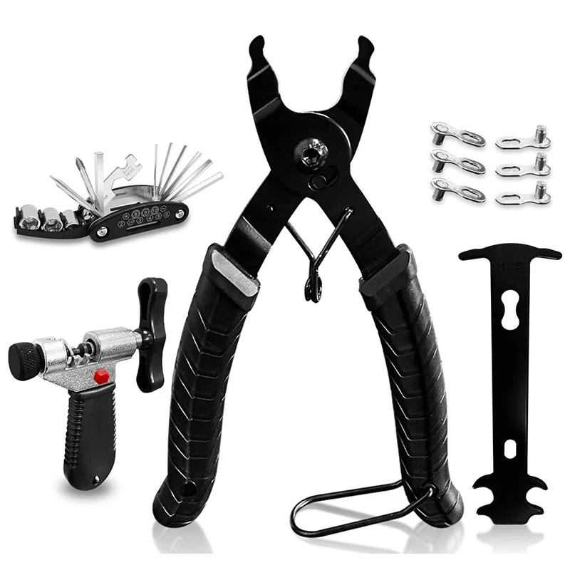 

Bike Chain Tool Kit with Bike Link Plier + Chain Breaker Splitter Tool + Chain Checker + 3 Pairs Bicycle Missing Links