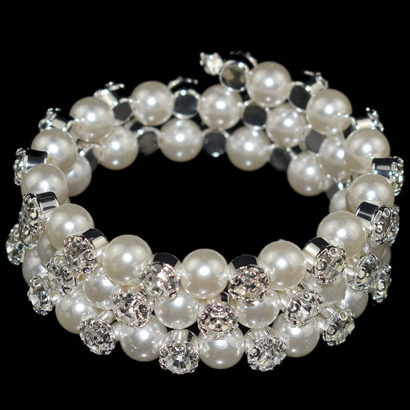 Регулируемый браслет с жемчугом для женщин AOUSIX золотистого и серебристого