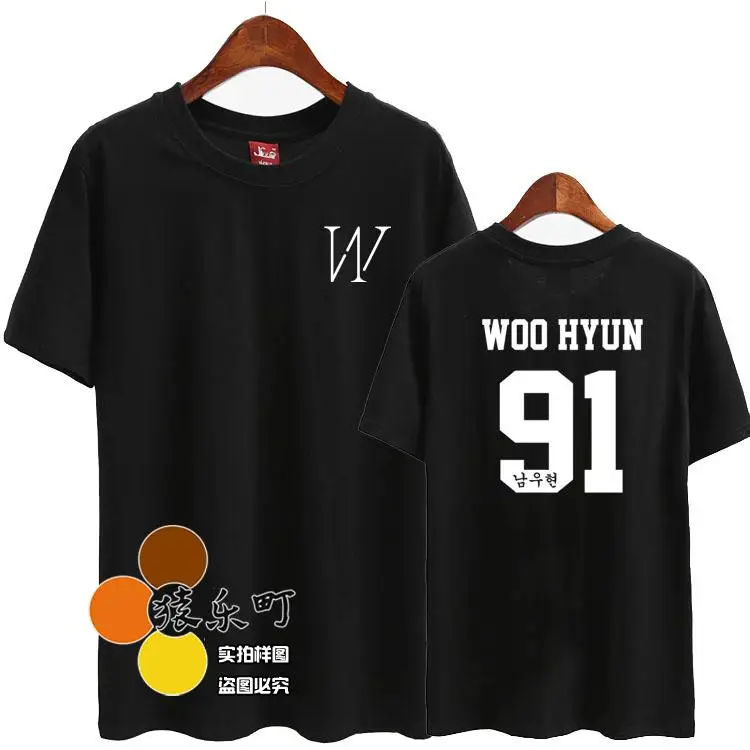 Kpop Инфинит woohyun новый альбом написать имя печать Круглая горловина с коротким