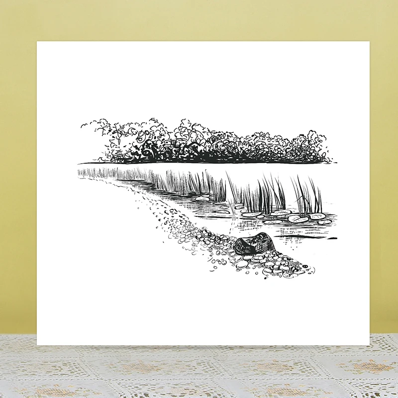 Прозрачные штампы/уплотнения AZSG с изображением деревьев и рек для скрапбукинга