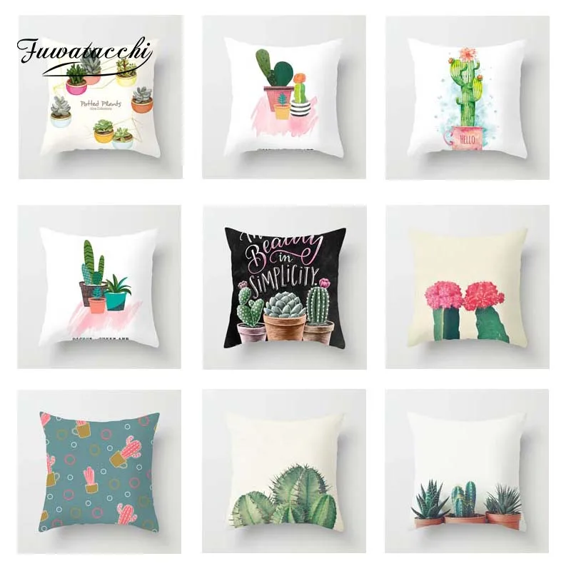 Чехол на подушку серии Fuwatacchi Cactus Plant с изображением кактусов и цветов наволочка