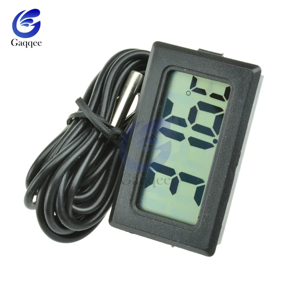 Black With 2M Cable Мини цифровой термометр 1 м/2 м кабель зонд, морозильник термометр датчик термограф для аквариума холодильник комплект Chen бар использовать - Цвет: Black With 2M Cable