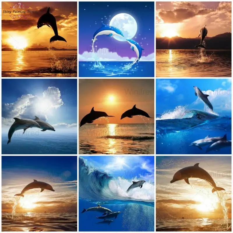 

5D DIY Diamond Painting Dolphin Ocean Scenery Full Square Round Diamond Embroidery Animal Picture Of Rhinestones Home Decoration