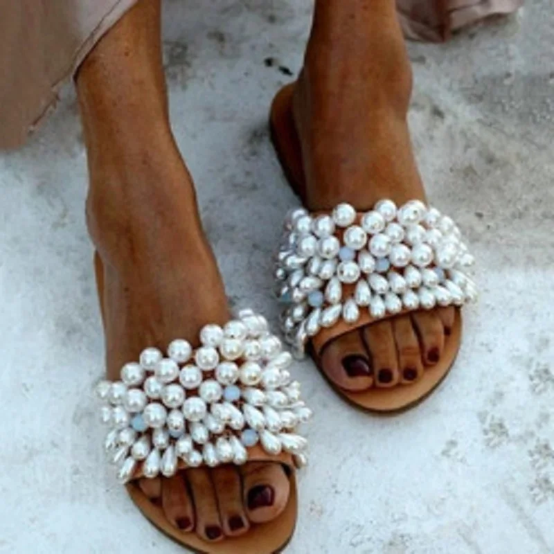 Женские летние шлепанцы на плоской подошве пляжные сандалии с открытым носком