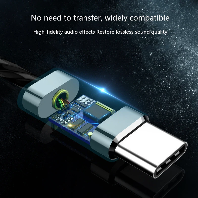 Проводные наушники с разъемом USB TYPE C супер бас стерео музыка HIFI Спортивная