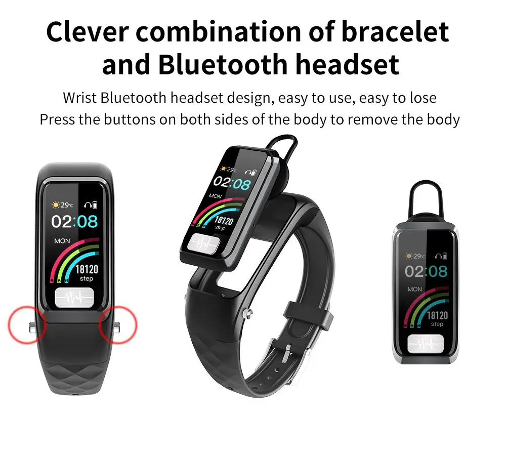 2 в 1 bluetooth наушники Смарт Браслет часы спортивный фитнес-трекер часы Смарт-браслет здоровья кровяное давление Пульс