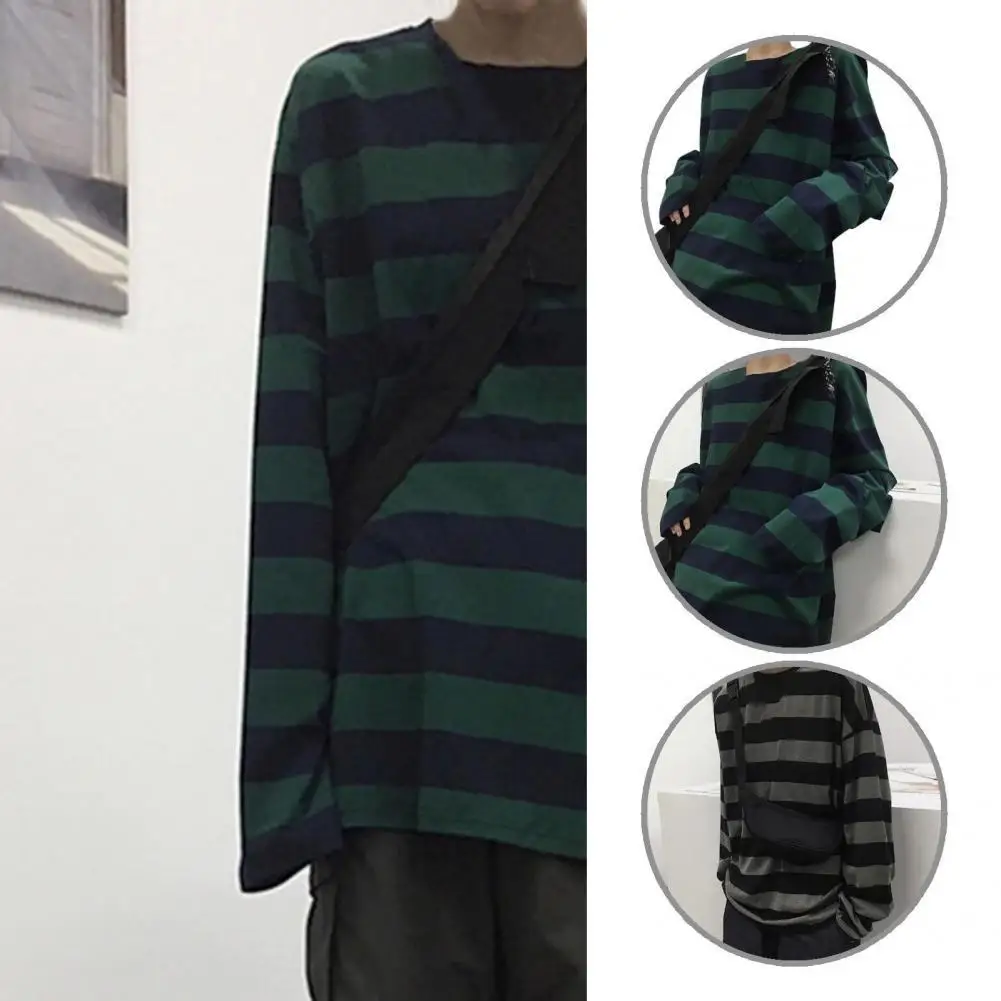 

Good Stiching Simple High Street Men Autumn Shirt Loose Top Round Neck for Work