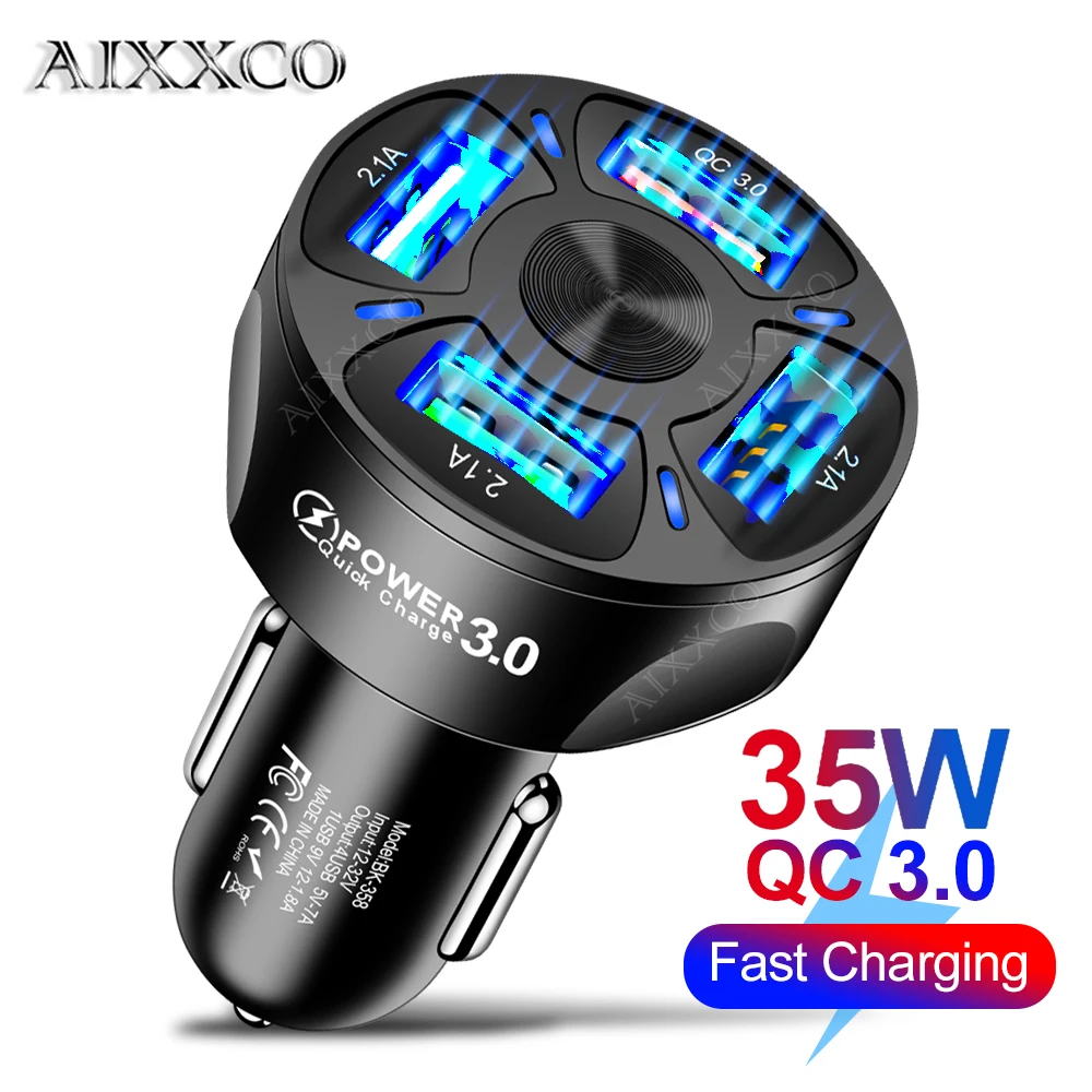 Автомобильное зарядное устройство AIXXCO 35 Вт 7A 4 USB порта быстрая зарядка QC для телефона адаптер iPhone 11 Pro Max 6 7 8