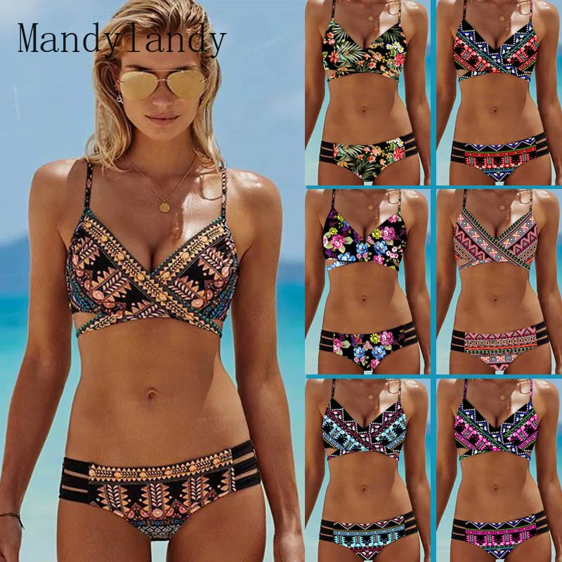 

Женский раздельный купальник Mandylandy, комплект бикини в народном стиле с принтом, пляжная одежда