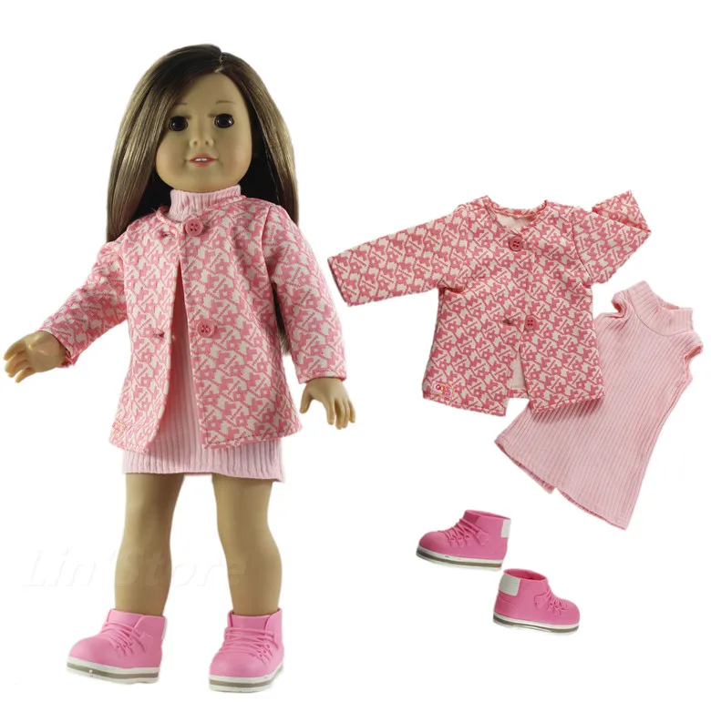 3 PCS Outfit B02 1 компл. Кукольная одежда розовый наряд пальто+ платье для 1" Дюймов Американская кукла много стилей на выбор - Цвет: 3 PCS Outfit B02