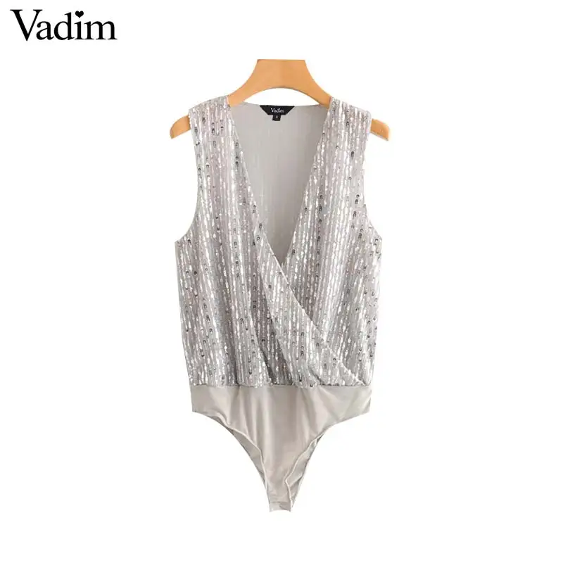 Vadim женские шикарные сексуальные блестящие боди с блестками крест v образный