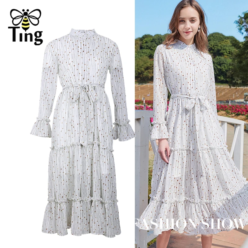 Женское длинное платье миди Tingfly белое Повседневное с цветочным принтом и