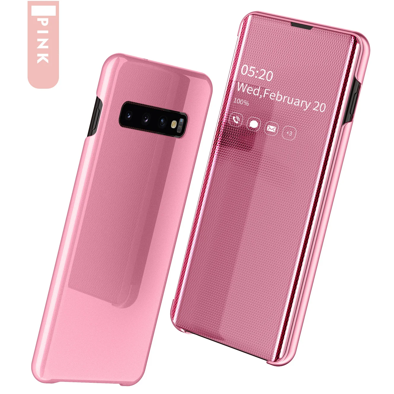 Умный зеркальный Чехол С Откидывающейся Крышкой для samsung Galaxy Note 10 S10 S8 S9 плюс S10e S7 Edge Note 8 9 A50 A30 A70 A7 оригинальная крышка - Цвет: Pink