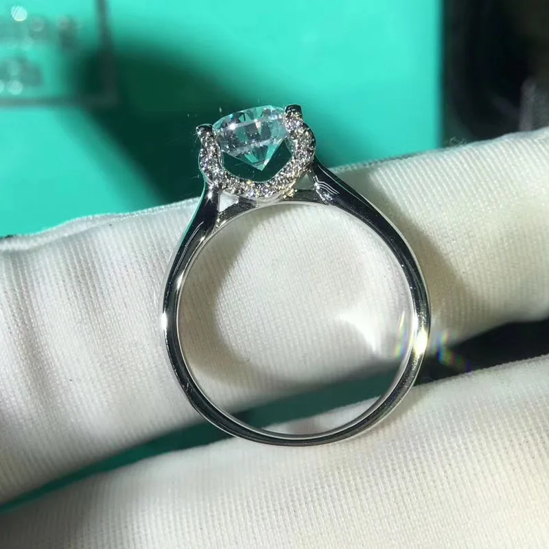 Модное кольцо из стерлингового серебра 925 пробы с муассанитом круглая блестящая