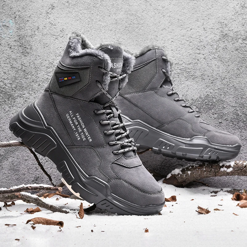 

Winter Fashion High Top Brand Boots Men Shoes Platform Plush Cotton Shoes High Quality Zapatillas Hombre 2022 New Black Gray