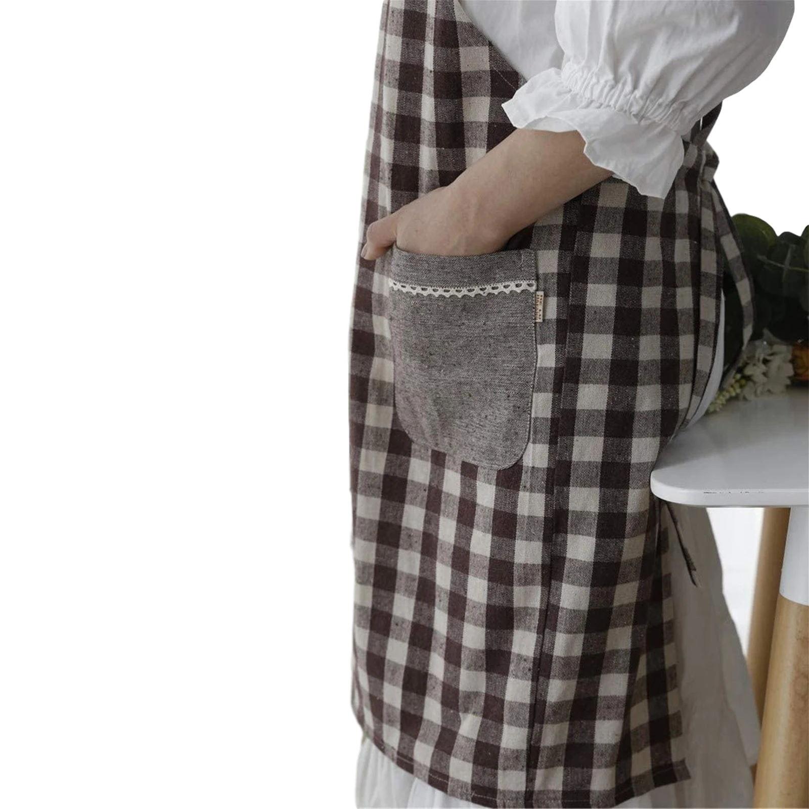 

Cotton Plaid Cooking Kitchen Apron Woman Men Chef Waiter Cafe Shop BBQ Hairdresser Aprons Bibs with Pockets Kitchen Accessory