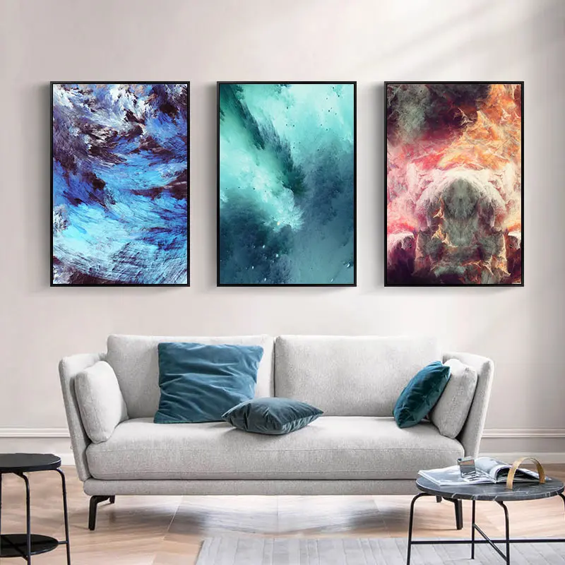 

TaaWaa Scandinavian Fire Red Abstract Poster Wall Art Blue Canvas Painting Picture Print Modern Living Room Bedroom Decoration