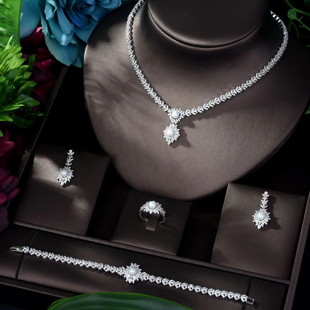 Роскошные свадебные ювелирные наборы HIBRIDE из 4 шт. с цирконием для женщин