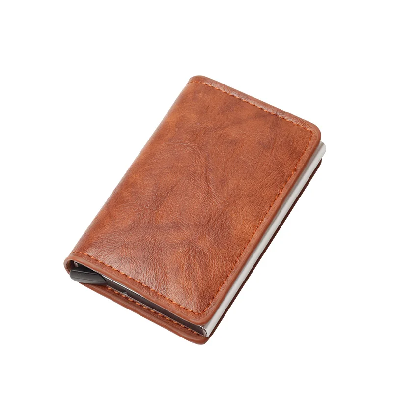 

PRAETOR Rfid Card Holder Vintage Aluminium Box PU Leather Card Wallet Business ID Credit Card Holder Men Women Metal Mini Wallet