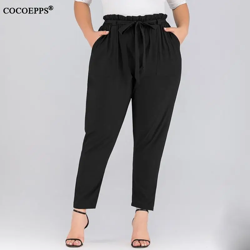 COCOEPPS XL-4XL 2020 весенние женские шаровары размера плюс повседневные Летние черные