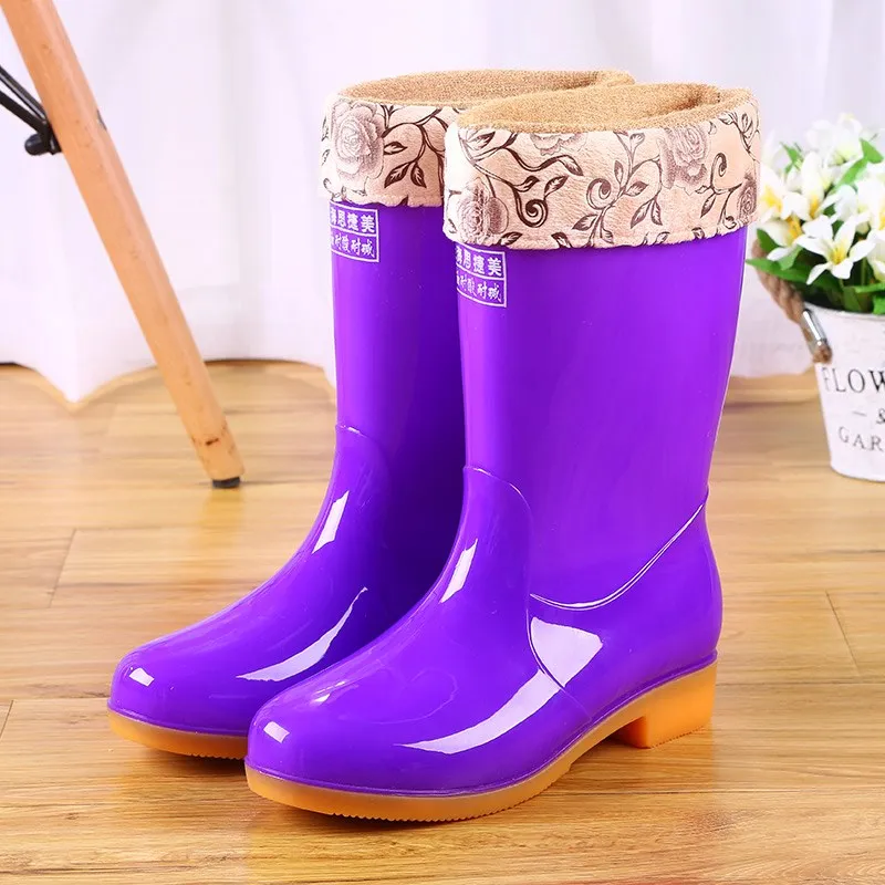 

New Winter Fur Warm Women Rainboots Platform Pvc High Quality Female Rainning Boots Slip-on Mid-calf Girl Boots Zapatos De Mujer