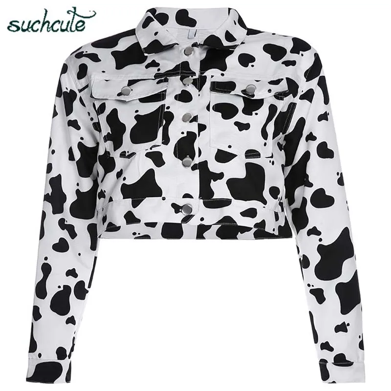 white coats SUCHCUTE, Женская куртка с принтом коровы, пальто для женщин, корейский стиль, Modis Longslive, повседневная, осень, кнопка, Harajuku, уличная одежда, пальто - Цвет: white coats