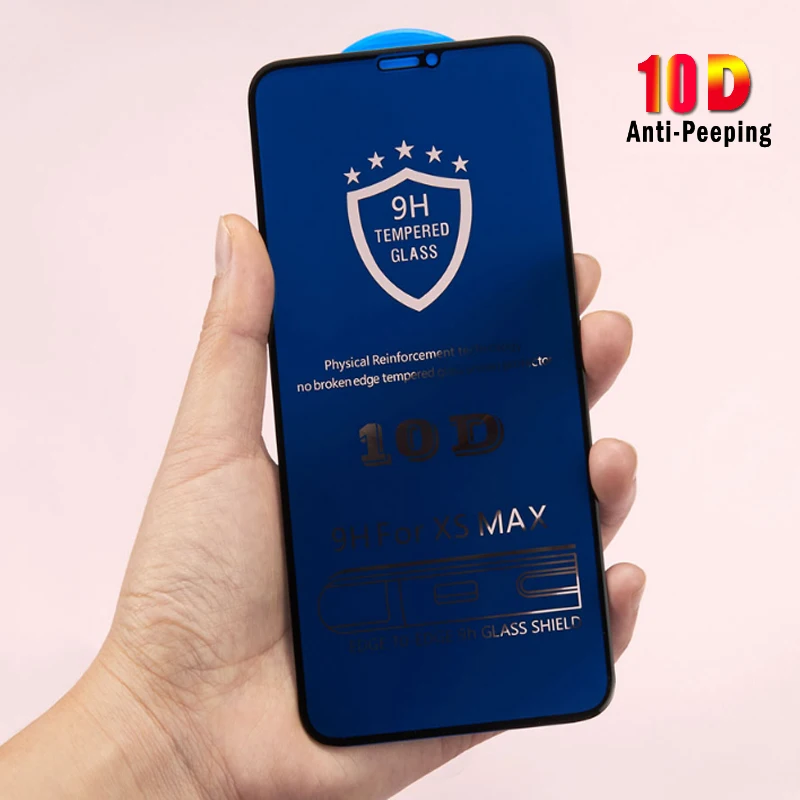 Закаленное стекло 10D для iPhone X XR XS 11 Pro Max 6 6S 7 8 Plus защита экрана Анти-шпион высокое