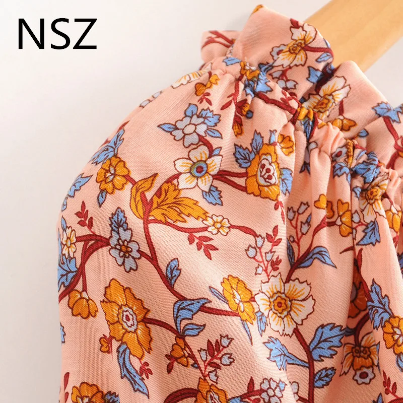NSZ women printed cotton crop top summer blouse off shoulder sexy ruffles cropped shirt fashion beach style female blusa | Женская