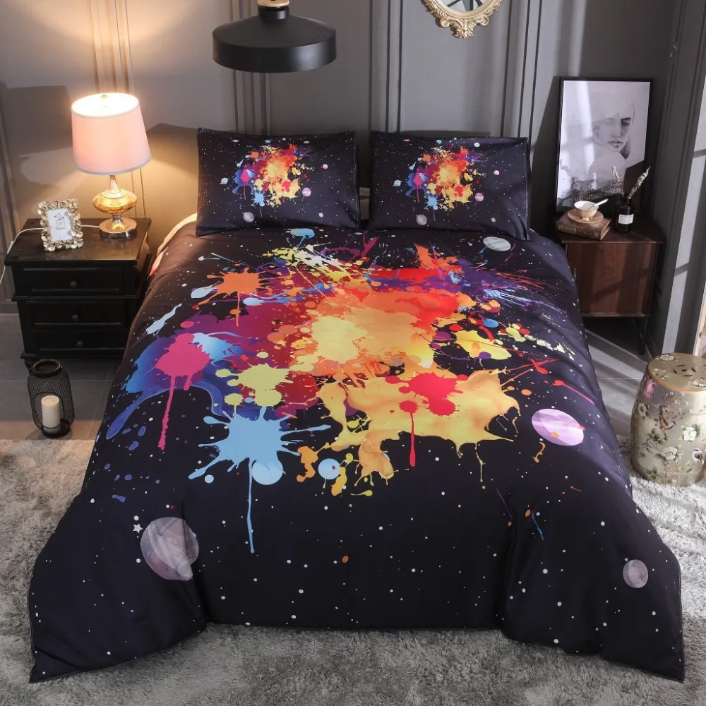 

2020 New Splash-ink Bedding Painting 3D World Map US, AU, EU Musical Note Duvet Cover Set King Queen Bed Set 2/ 3pcs Bedclothes