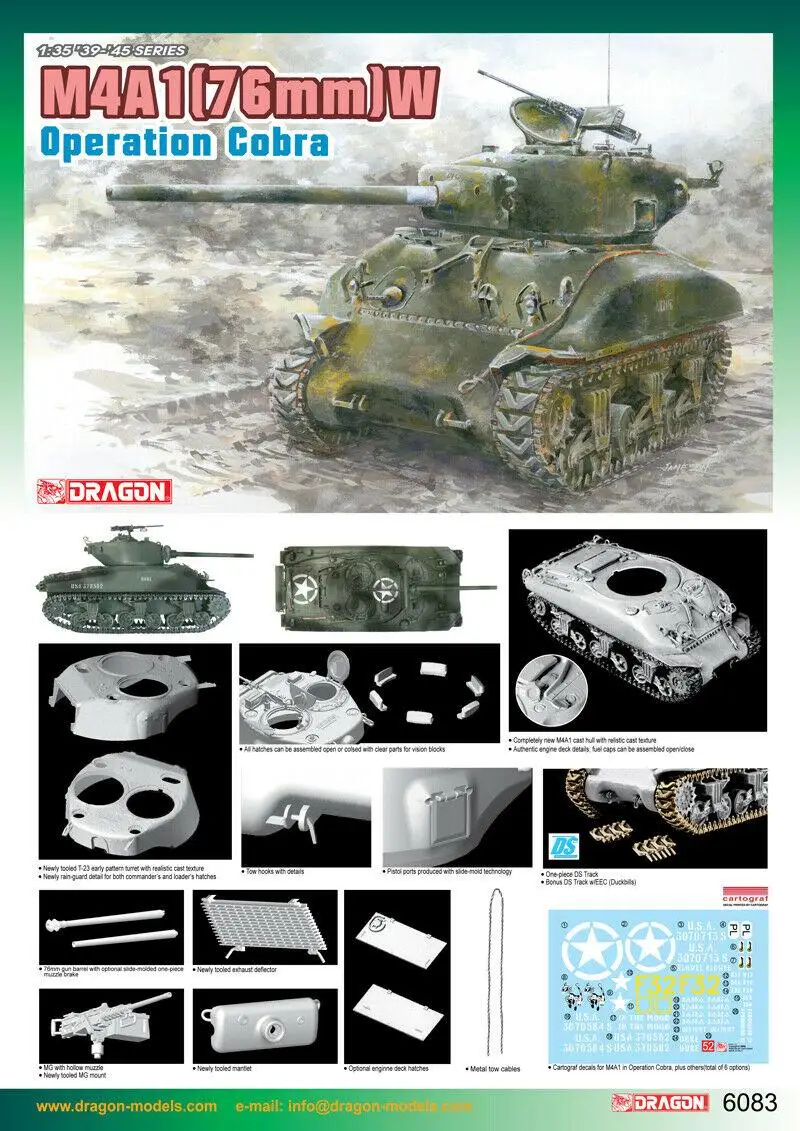 

DRAGON 6083 1/35 scale M4A1[76mm]W Operation Cobra 2019 new tank model kit