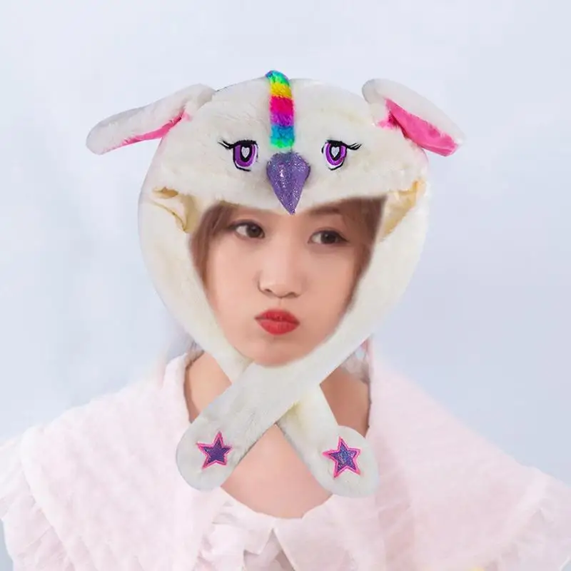 Funny Plush Rabbit Ears Hat Airbag Toy Hat Pinch Up Down Moving Ears Luminous Play Toys Cosplay Accessories Children Gift