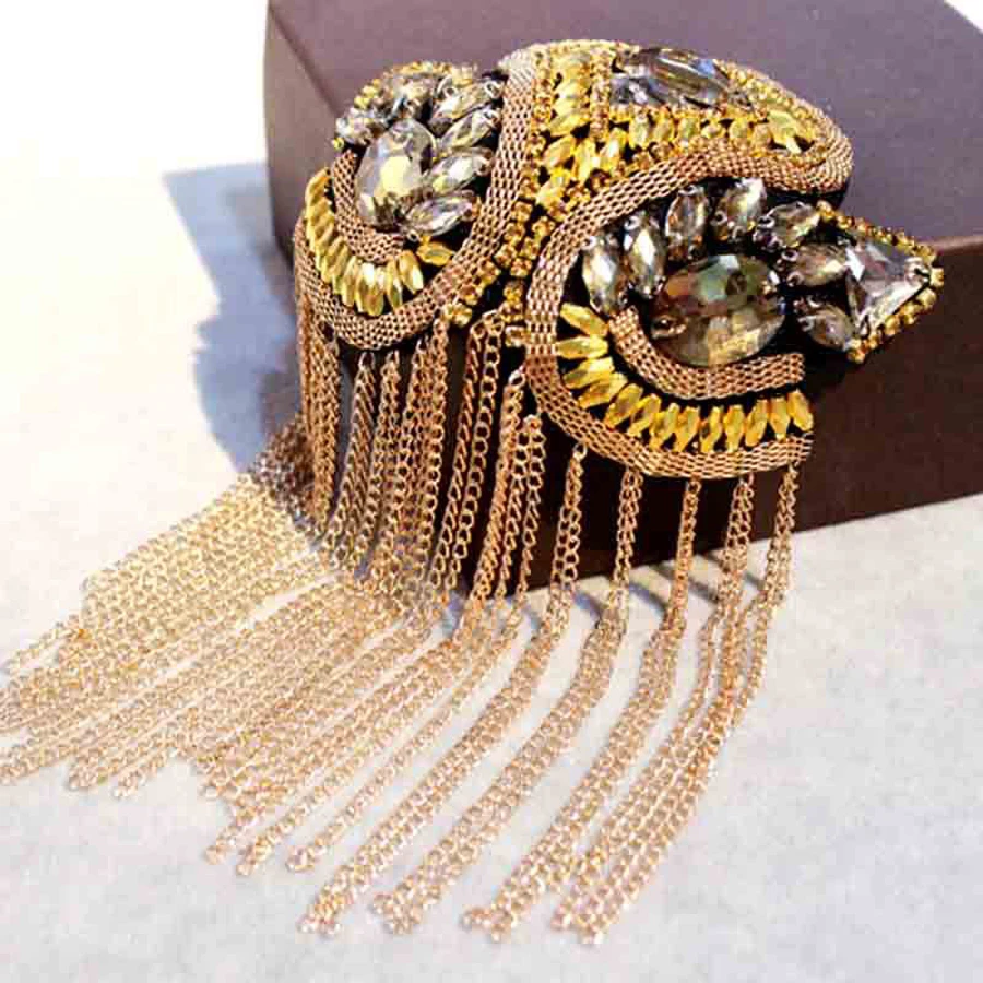 Стразы расшитые бисером с кристаллами наклейки на плечо воротник бахрома модные