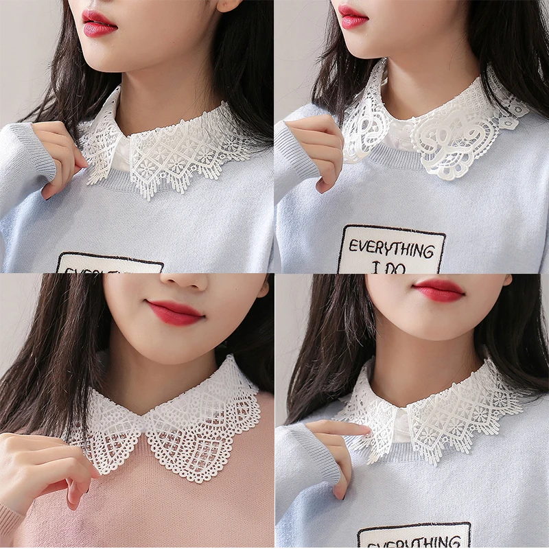 

Винтажная Женская хлопковая кружевная блузка с имитацией воротника, милый съемный воротник рубашки, ложный воротник, лацкан, блузка, женски...