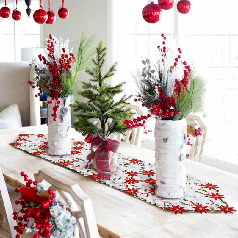 

Christmas Embroidered Table Runner Poinsettia Table Linens For Christmas Decor